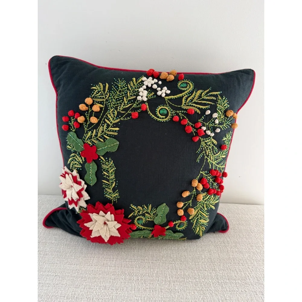 Christmas 3D Holly Wreath Accent Pillow 18